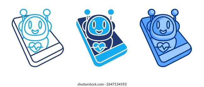 Health monitoring device icon represented by monitor, wave, heartbeat,handphone Blue, Dualline, Dualtone style.