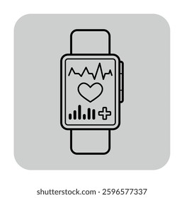 Health monitoring device with vital signs including heart rate and activity levels on digital screen. Real-time health tracking for users concept