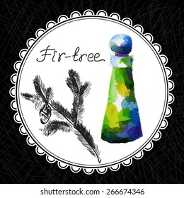 Health and Nature Collection. Aromatic fir-tree oil (watercolor and graphic illustration)