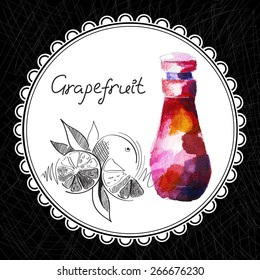Health and Nature Collection. Aromatic grapefruit oil (watercolor and graphic illustration)