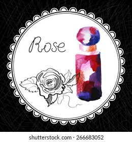 Health and Nature Collection. Aromatic rose oil (watercolor and graphic illustration)
