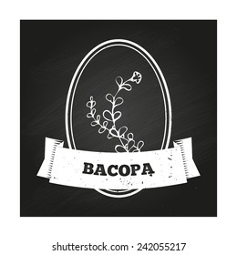 Health and Nature Collection. Badge template with a herb on chalkboard background.  Bacopa