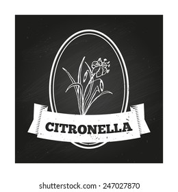 Health and Nature Collection. Badge template with a herb on chalkboard background.  Citronella