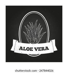Health and Nature Collection. Badge template with a herb on chalkboard background. Aloe Vera