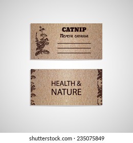 Health and Nature Collection. Cardboard business card template with a herb. Catnip - Nepeta cataria
