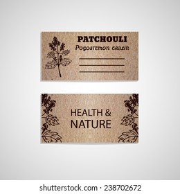 Health and Nature Collection. Cardboard business card template with a herb.  Patchouli  - Pogostemon cablin
