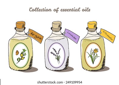 Health and Nature Collection. Collection of essential oils. Argan, Lavender, Citronella
