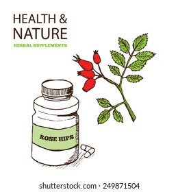 Health and Nature Supplements Collection. Rose Hips - Rosa rugosa 