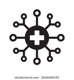 Health network glyph icon for medical system integration connected healthcare services and digital hospital hub vector illustration vector solid glyph icon