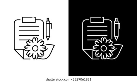 Papel de nota de estado Documento herbal Esquema Icono Diseño Negro y blanco