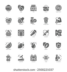 Health and Nutrition icon pack for your website, mobile, presentation, and logo design. Health and Nutrition icon glyph design. Vector graphics illustration and editable stroke.