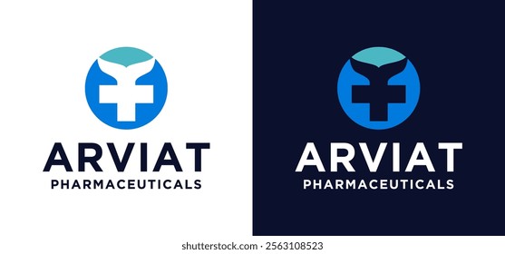 Health Ocean logo vector illustration design concept, Whale and cross logo design template.