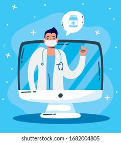 health online technology with desktop vector illustration design
