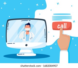 health online technology with desktop vector illustration design