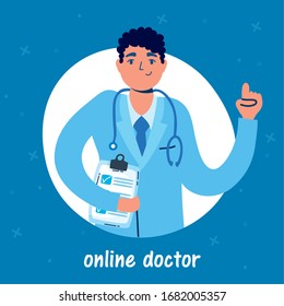 health online technology with doctor character vector illustration design