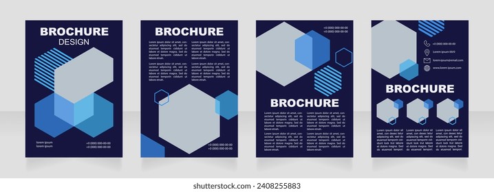 Health organization dark blue blank brochure design. Medicine. Template set with copy space for text. Premade corporate reports collection. Editable 4 paper pages. Myriad Pro, Arial fonts used