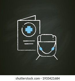 Health passport chalk icon. Necessary document about health status for travel. Vaccinated card.Surely put in bag.Covid19 concept. Isolated vector illustration on chalkboard