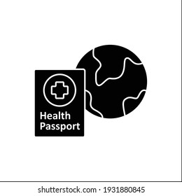 Health passport glyph icon. Mandatory travel document. World health regulations. Covid19 concept. Filled flat sign. Isolated silhouette vector illustration