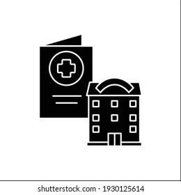 Health passport glyph icon. Necessary document about health status. Vaccinated card. Necessarily in government place, school and bank.Filled flat sign. Isolated silhouette vector illustration