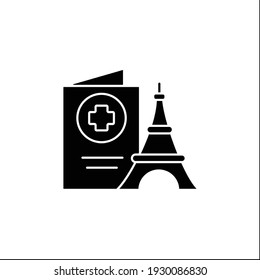 Health passport glyph icon.Necessary document about health status for travel.Vaccinated card for safe fly to different countries.Filled flat sign. Isolated silhouette vector illustration