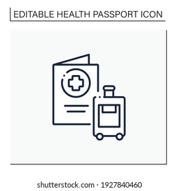 Health passport line icon. Necessary document about health status for travel. Vaccinated card.Surely put in suitcase.Covid19 concept. Isolated vector illustration.Editable stroke
