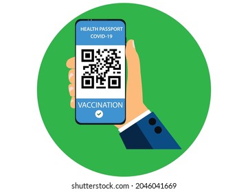 Health passport on the screen of the smartphone.
coronavirus vaccine passport application.Smartphone screen showing immunity to vaccine.Vaccination passport application for safe travels