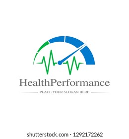 Health performance logo. With speed meter symbol. This logo is suitable for medical, medicine vector business. 