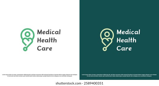 Health person logo design vector illustration. Hospital person silhouette stethoscope health medical support help care. Modern abstract minimal simple icon symbol.