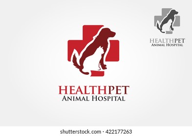 Health Pets Vector Logo Template. Vector silhouettes of cat and dog on the poster for veterinary shop or clinic.