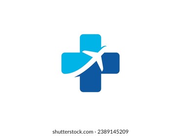 health and plane logo, medical travel design vector template.