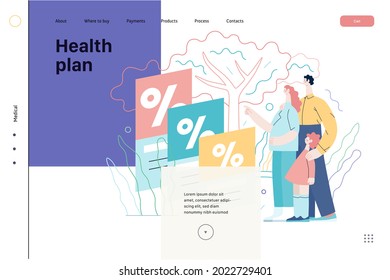 Health plans - medical insurance web template. Flat vector