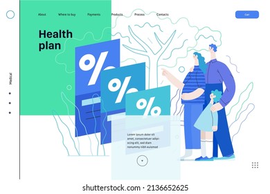 Health Plans - Medical Insurance Web Template -modern Flat Vector Concept Digital Illustration - A Young Family, Expecting A Baby With A Kid Choosing A Health Insurance Plan