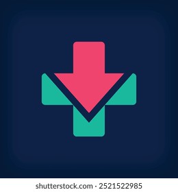 Gesundheit plus und Abwärtspfeil Design und markantes medizinisches Logo. Gesundheitswesen, klinische Forschung und Laborbereiche.