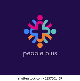 Health plus and intertwining Heart family logo. Unique color transitions. people logo template. vector