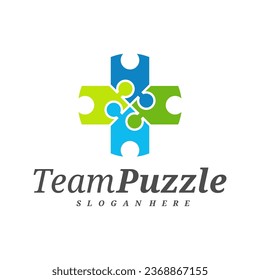 Health plus Puzzle logo design vector template, Vector label of puzzle, illustration, Creative icon, design concept