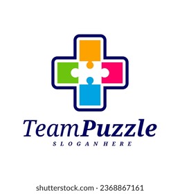 Health plus Puzzle logo design vector template, Vector label of puzzle, illustration, Creative icon, design concept