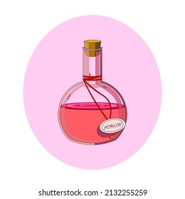 Health potion children's illustration for books, cards, banners, wallpapers. Fantasy magical item for wizards.