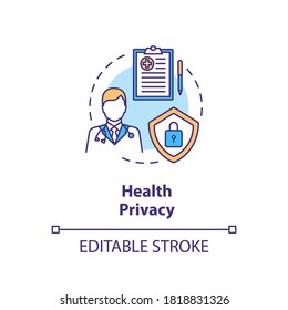 Health Privacy Concept Icon. Medical Records Privacy Idea Thin Line Illustration. Confidentiality Of Patient Records. Health Care. Vector Isolated Outline RGB Color Drawing. Editable Stroke