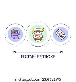 Health problem caused by fat food loop concept icon. Cholesteric plaques in vascular system. Dieting abstract idea thin line illustration. Isolated outline drawing. Editable stroke. Arial font used