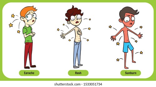 Health Problems chart, cartoon human characters colored