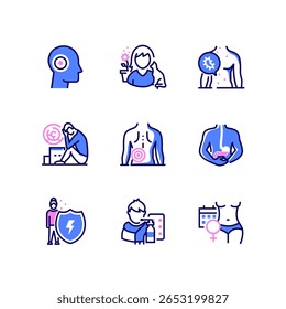 Gesundheitsprobleme - Symbolsatz für Liniendesign