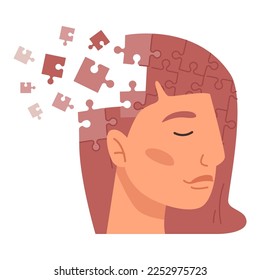 Health problems and puzzles, solving issues with help of psychology therapy and professional assistance. Mindfulness and balance. Vector in flat style
