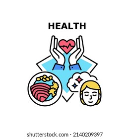 Health Procedure Vector Icon Concept. Eating Healthy Dietetic Food And Sleeping Health Procedure For Immune And Wellness. Eat Healthcare Diet Food And Resting At Night Color Illustration
