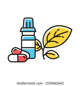 Health Products Color Icon. Medication And Pills, Medical Prescription. Vitamins And Dietary Supplements. Medicine And Pharmaceutics Concept. E Commerce Department. Isolated Vector Illustration