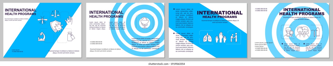 Health programs brochure template. Improving health policy. Flyer, booklet, leaflet print, cover design with linear icons. Vector layouts for magazines, annual reports, advertising posters