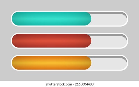 The Health Or Progress Bar. Life Scale. Green, Orange And Red Stripes. Design Elements For Video Games. Vector Clipart Isolated On Gray Background.