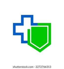 Health Protection With Green and blue color Shield Logo Design Vector Template For Medical Or Insurance Company and so on