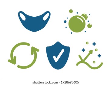 Health protection icons in blue and green colors