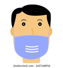 Health protection medical mask. Man face sticker. Pandemic outbreak warning symbol.