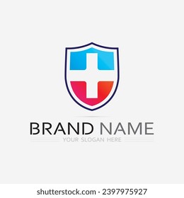 health protection with shield logo design vector template for medical or insurance company-vector